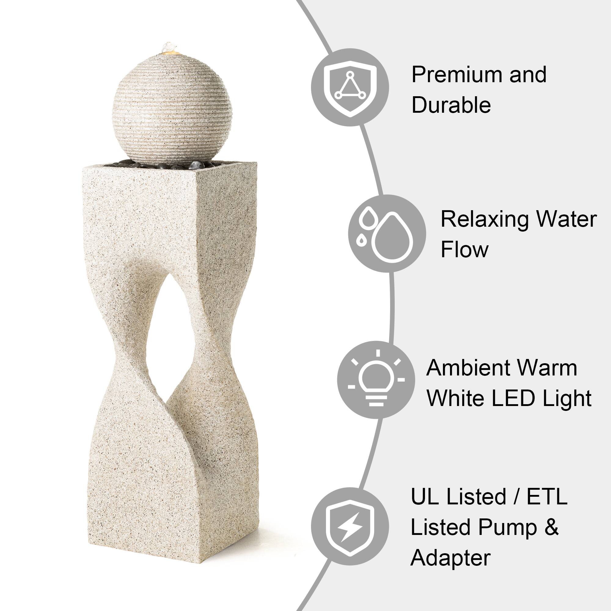 Glitzhome® 36.5" LED Modern Faux Terrazzo Geometric Outdoor Fountain